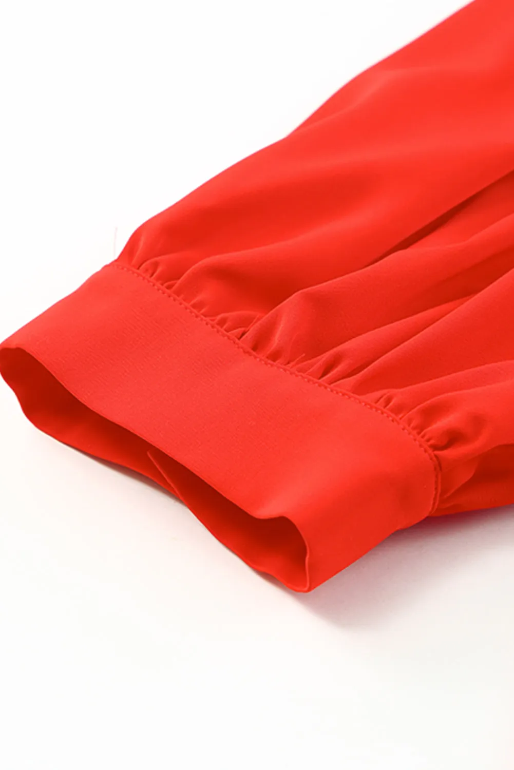 Red High Neck Lantern Sleeves Backless Mini Dress
