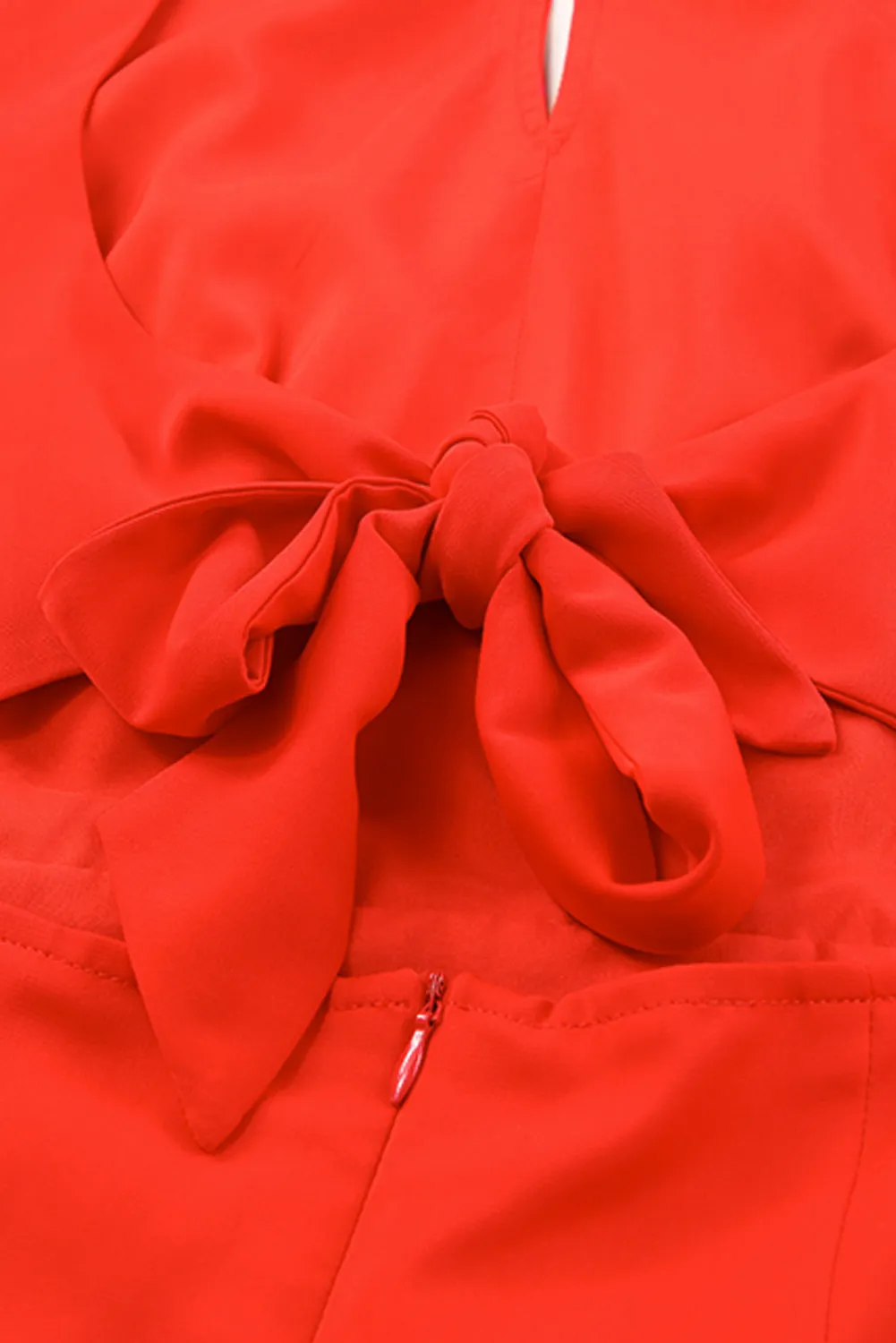 Red High Neck Lantern Sleeves Backless Mini Dress