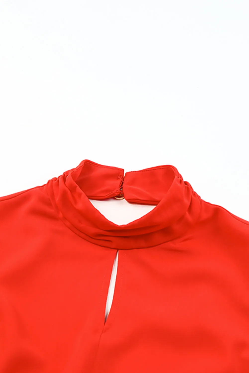 Red High Neck Lantern Sleeves Backless Mini Dress