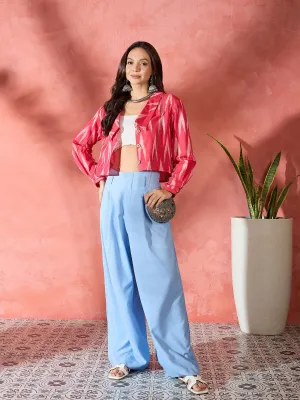 Red Ikkat Collar Short Jacket