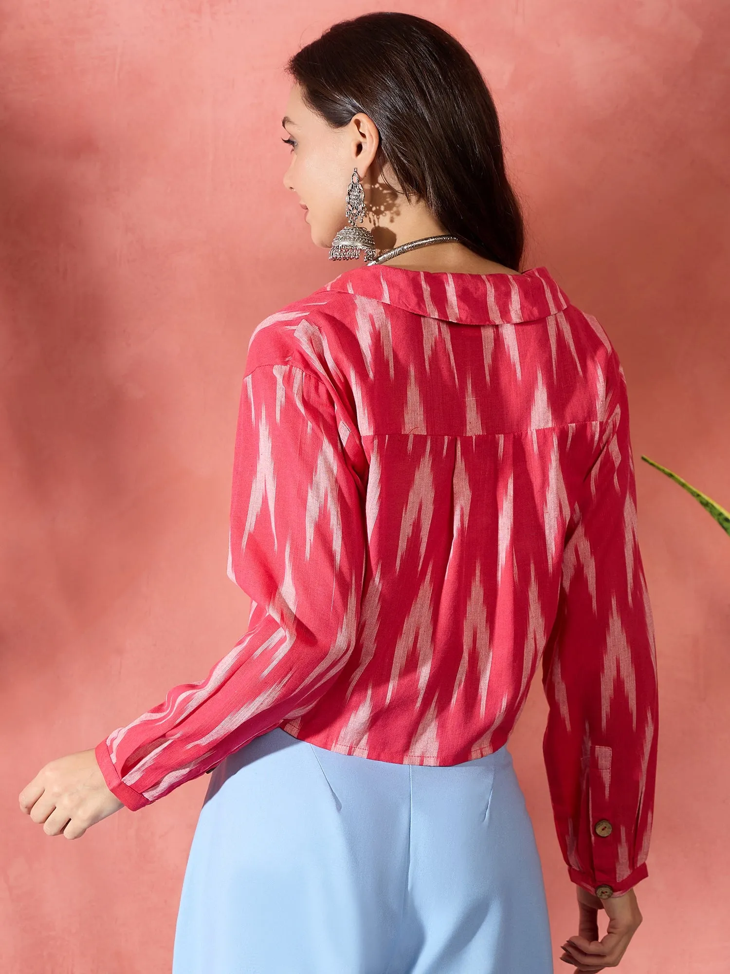 Red Ikkat Collar Short Jacket