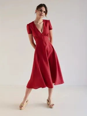Rotes Midikleid mit V-Ausschnitt - Clara
