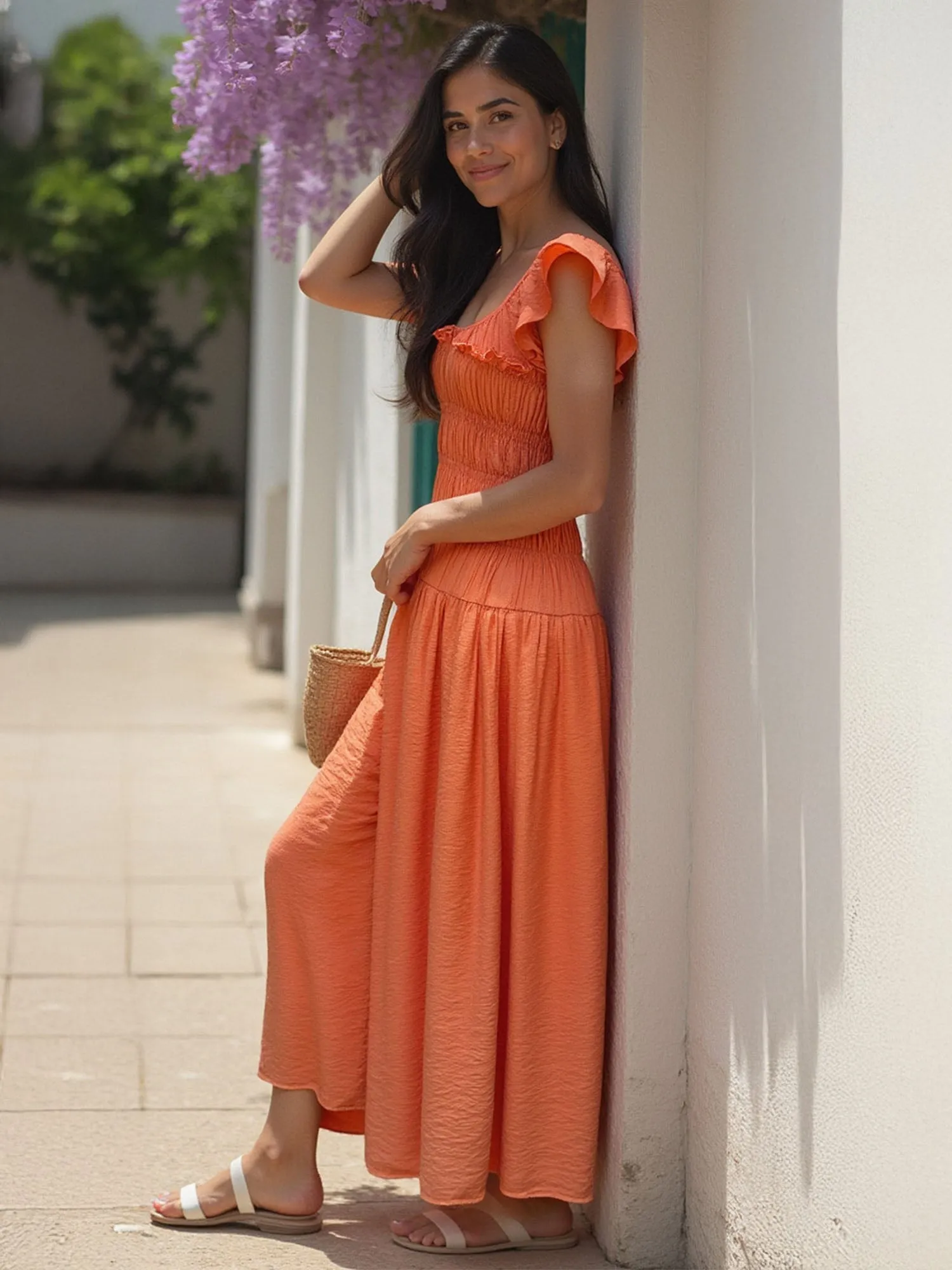 Ruched Bodice Fit Flare Maxi Sun Dress