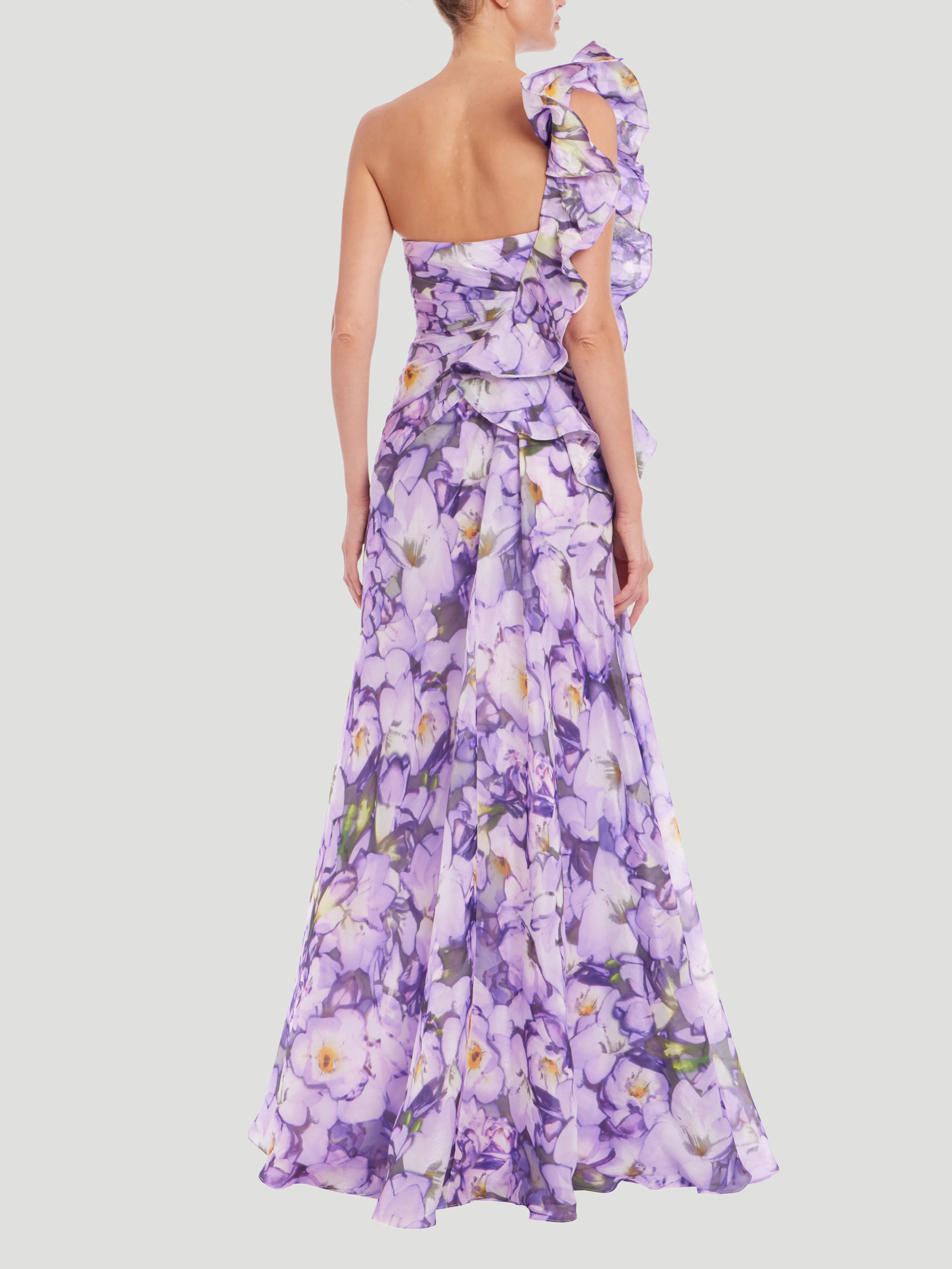 Ruffle One Shoulder Print Dress in Lilac Multi
