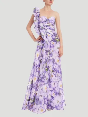 Ruffle One Shoulder Print Dress in Lilac Multi
