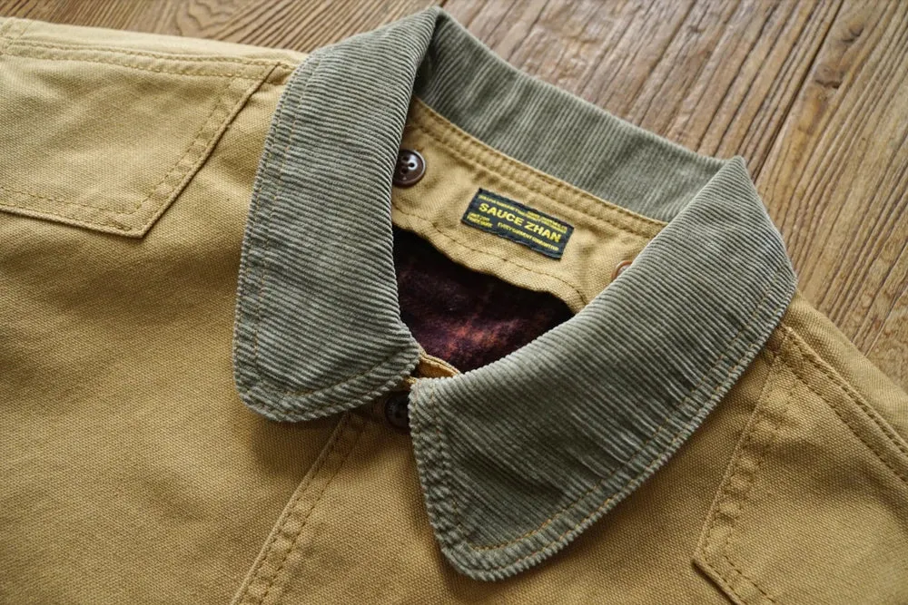 Sauce Zhan Canvas Hunter's Jacket with Detachable Wool Liner Mans Work Jacket Regular Fit