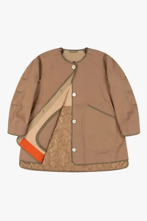 Short Bonded Patchwork Raincoat - Mocha Brown / Soft Peach