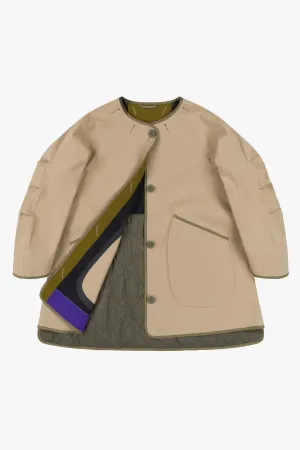 Short Bonded Patchwork Raincoat - Stone / Black