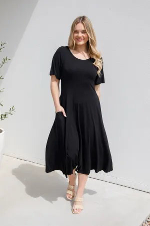 Short Sleeve Penelope Dress | Black | FINAL SALE