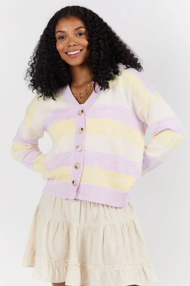 Simple Request Purple Multi Striped Cardigan
