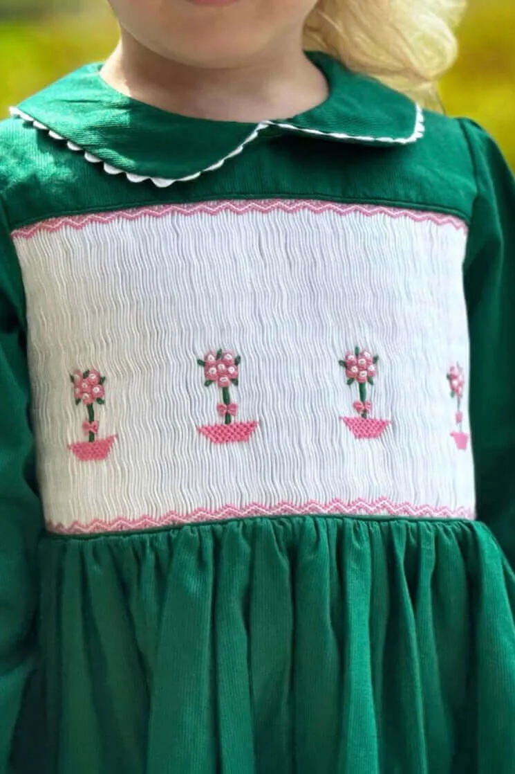 Smocked Green Topiary Dress