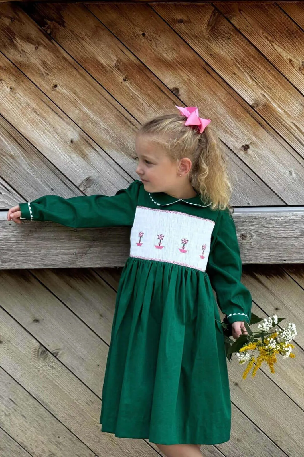 Smocked Green Topiary Dress