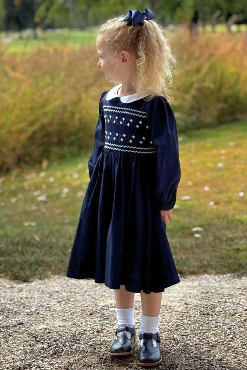 Smocked Navy Rose Dress