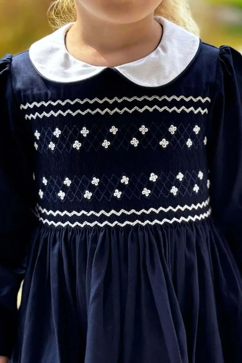 Smocked Navy Rose Dress