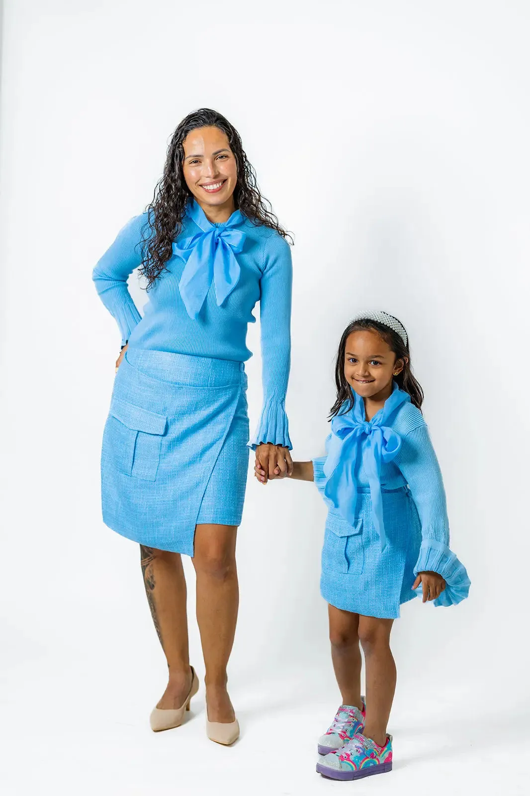 Soft Blue Plaid Boucle Skirt for women - Matching "Mommy & Me" Outfit