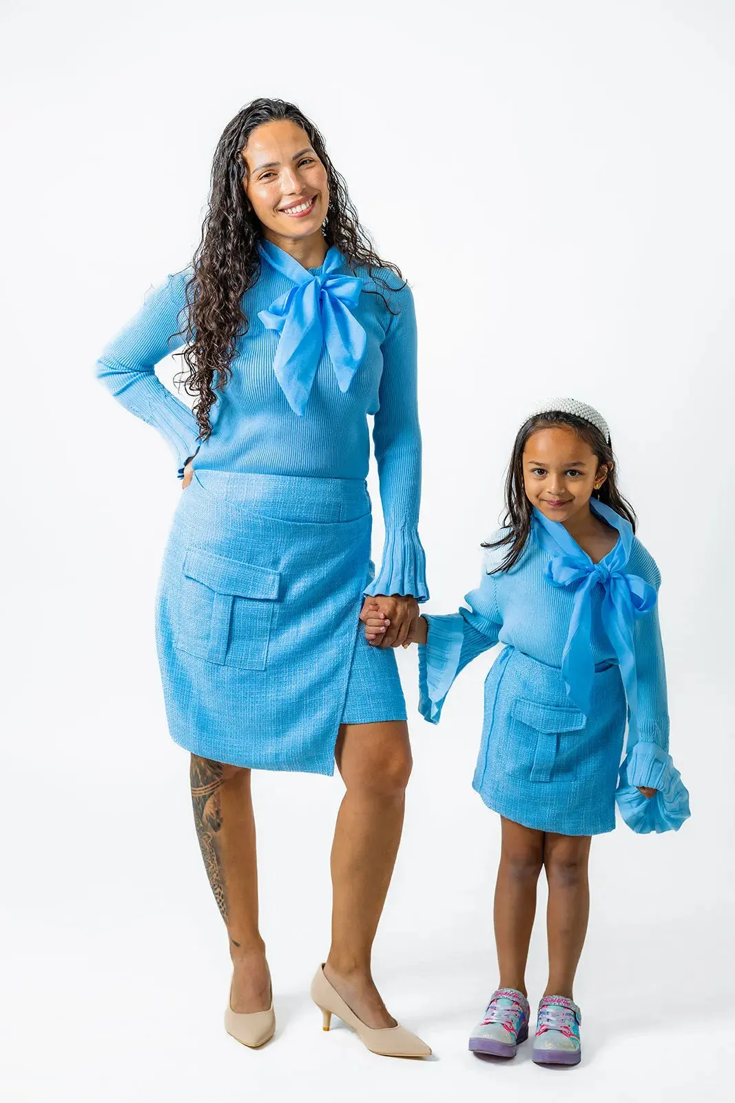 Soft Blue Plaid Boucle Skirt for women - Matching "Mommy & Me" Outfit