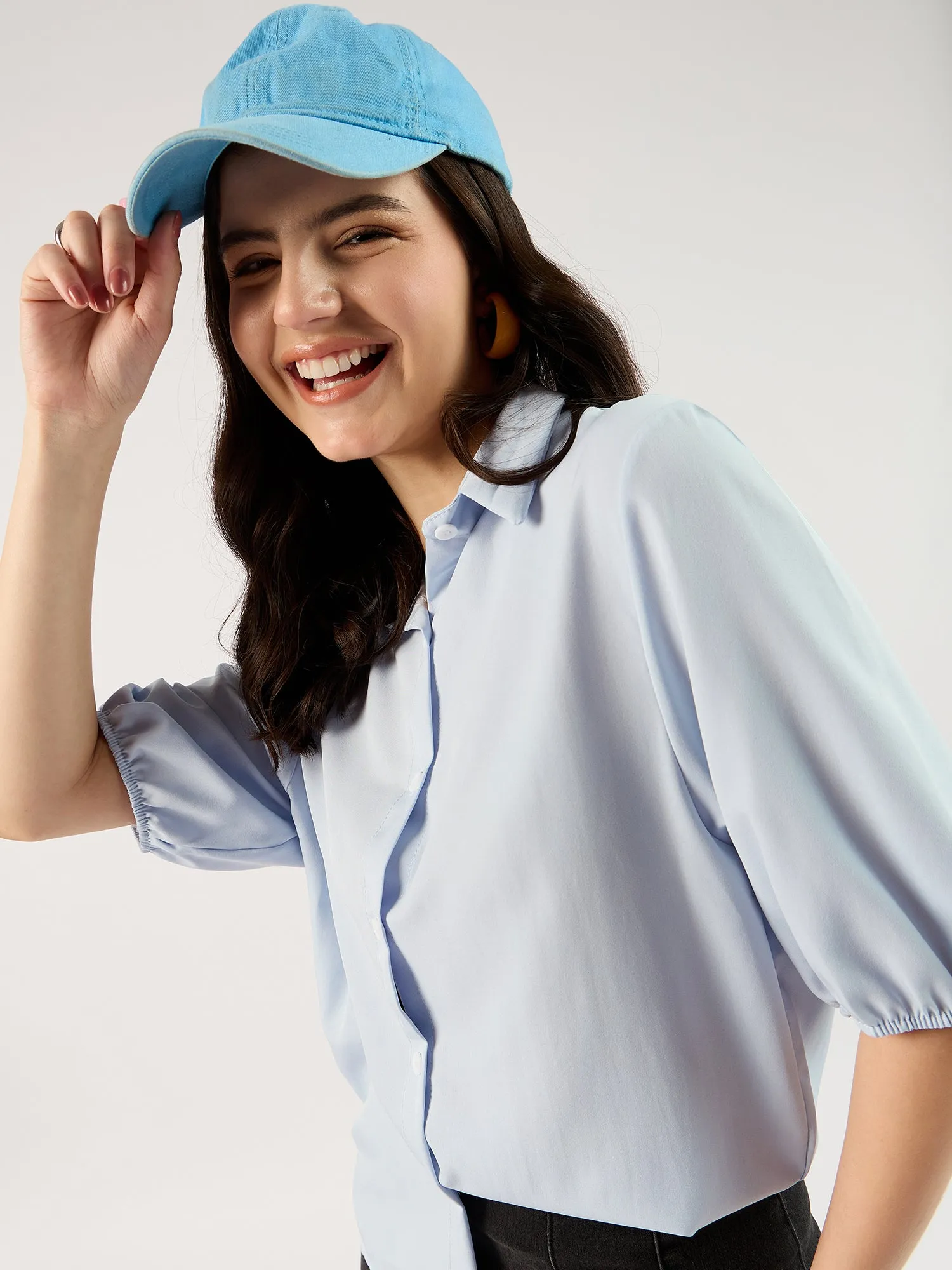 Solid Blue Boxy Shirt