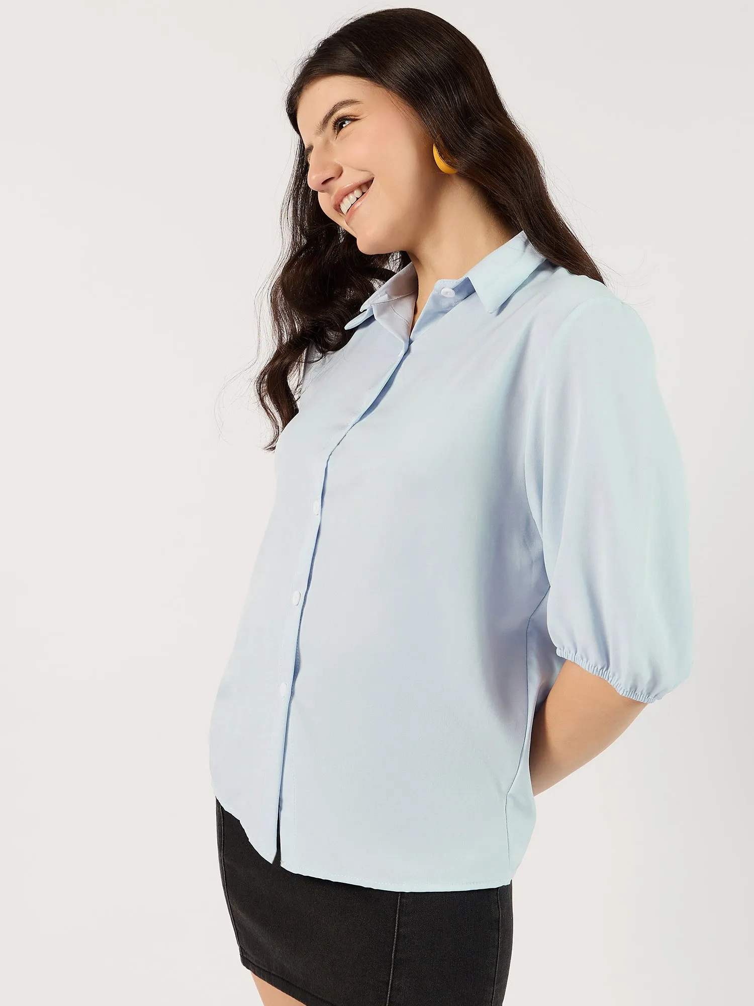 Solid Blue Boxy Shirt