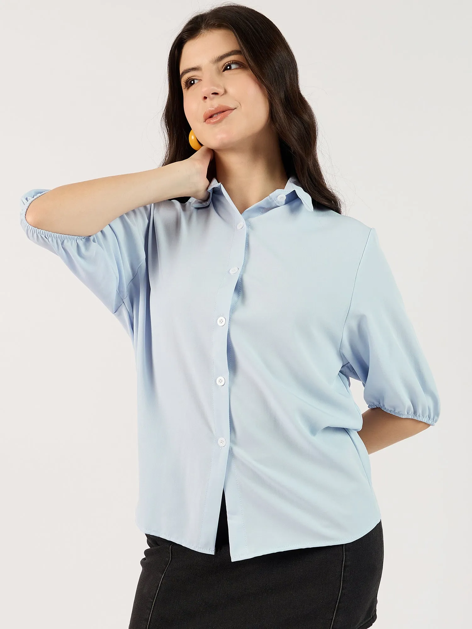 Solid Blue Boxy Shirt