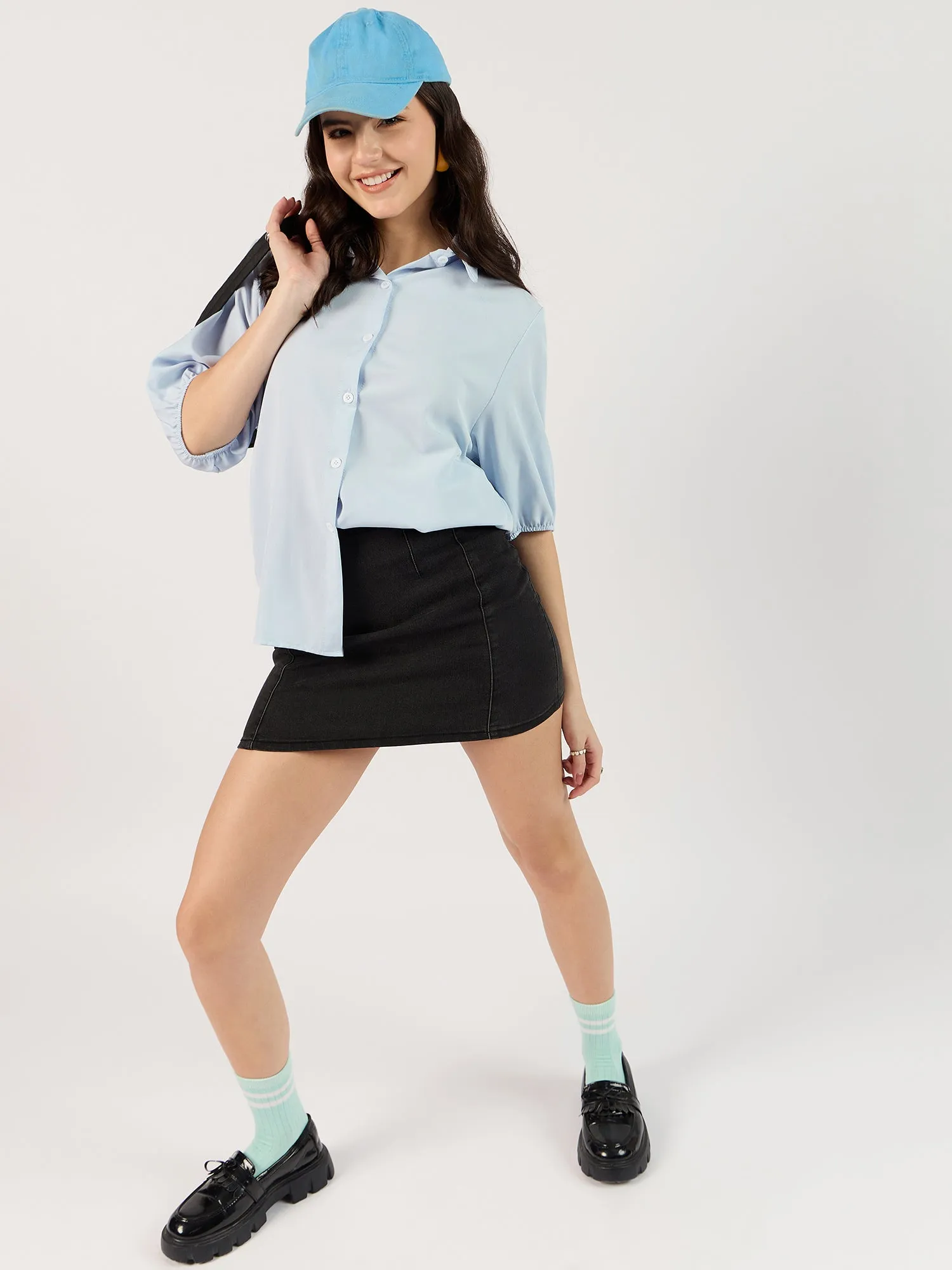 Solid Blue Boxy Shirt