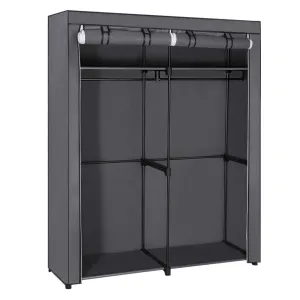 SONGMICS Closet Storage Organizer, Portable Wardrobe with Hanging Rods, Clothes Rack, Foldable, Cloakroom, Study, Stable, 55.1 x 16.9 x 68.5 inches, Gray URYG02GY
