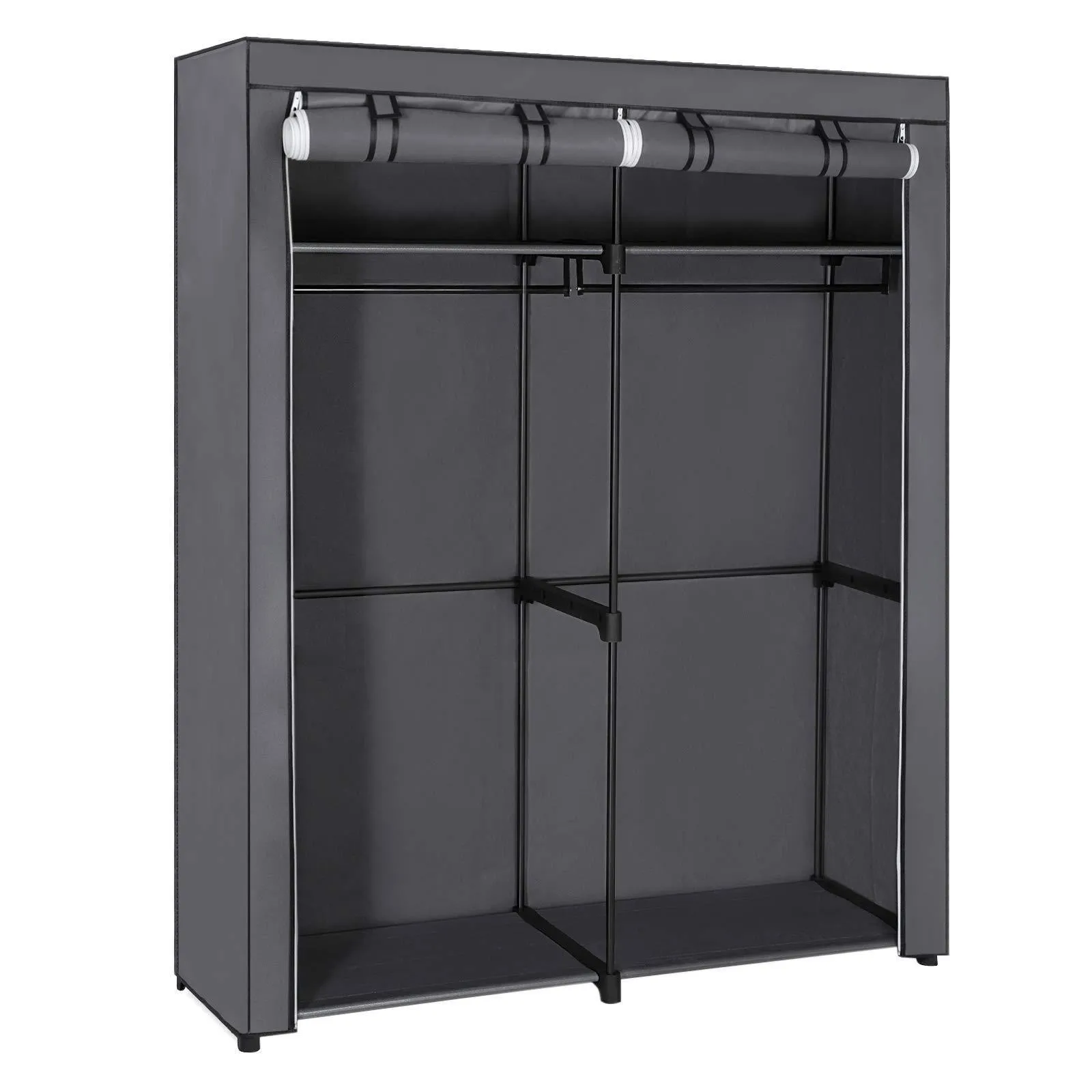 SONGMICS Closet Storage Organizer, Portable Wardrobe with Hanging Rods, Clothes Rack, Foldable, Cloakroom, Study, Stable, 55.1 x 16.9 x 68.5 inches, Gray URYG02GY