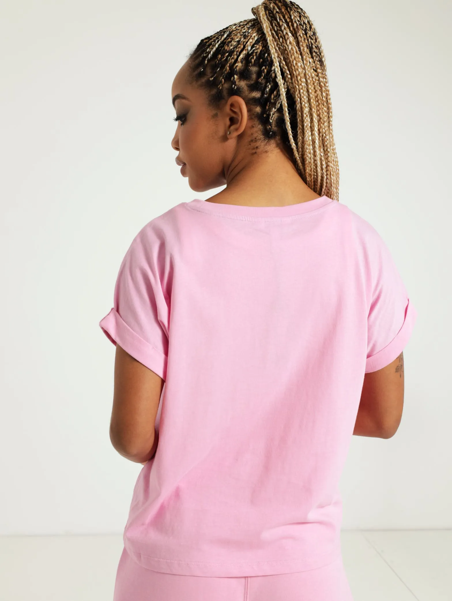 Sophia Boxy Crystal Logo Tee - Light Pink