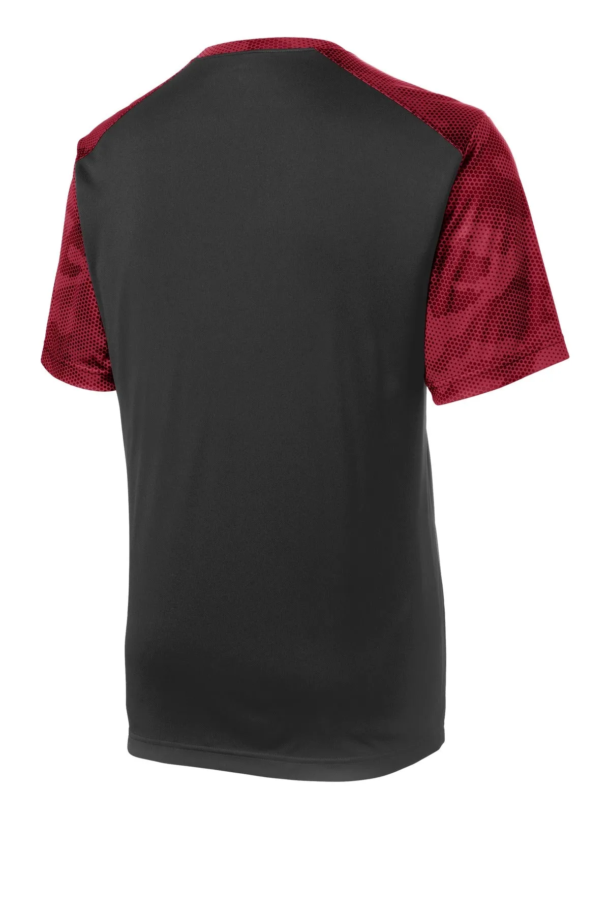 Sport-Tek CamoHex Colorblock Tee. ST371 Black/ Deep Red