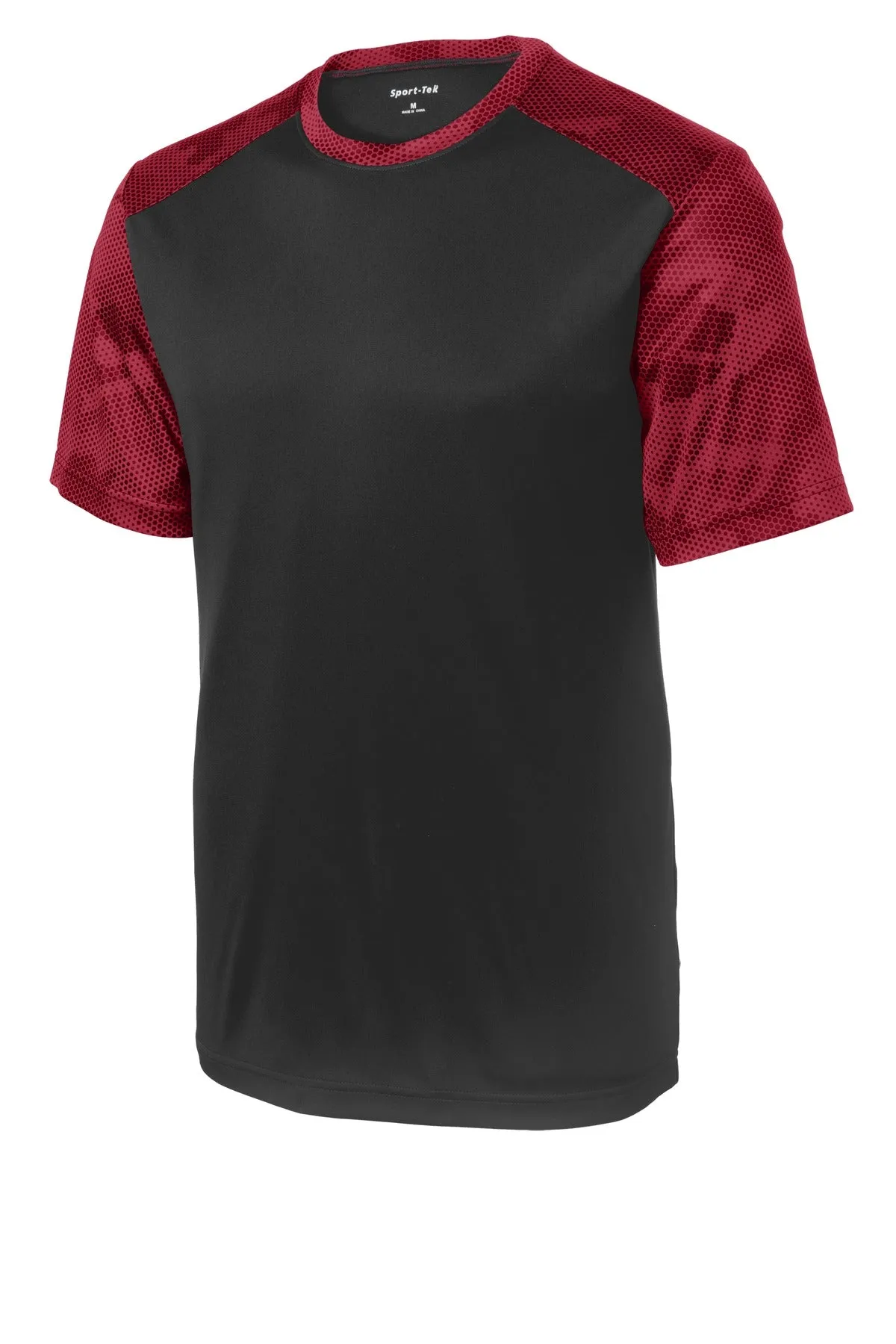 Sport-Tek CamoHex Colorblock Tee. ST371 Black/ Deep Red