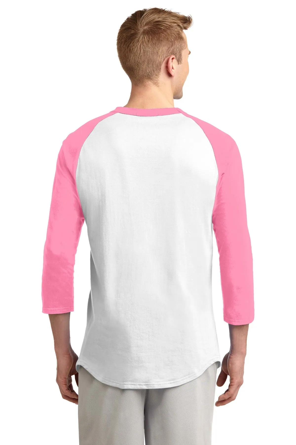 Sport-Tek Colorblock Raglan Jersey.  T200 White/ Bright Pink