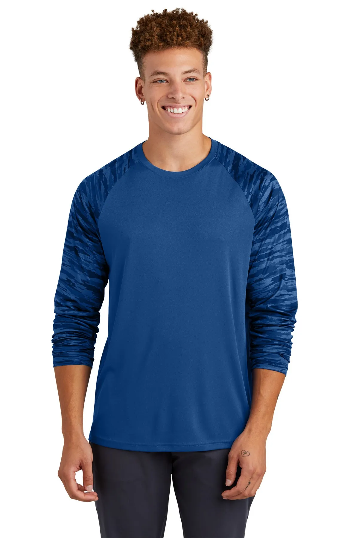Sport-Tek Drift Camo Colorblock Long Sleeve Tee ST376LS Royal