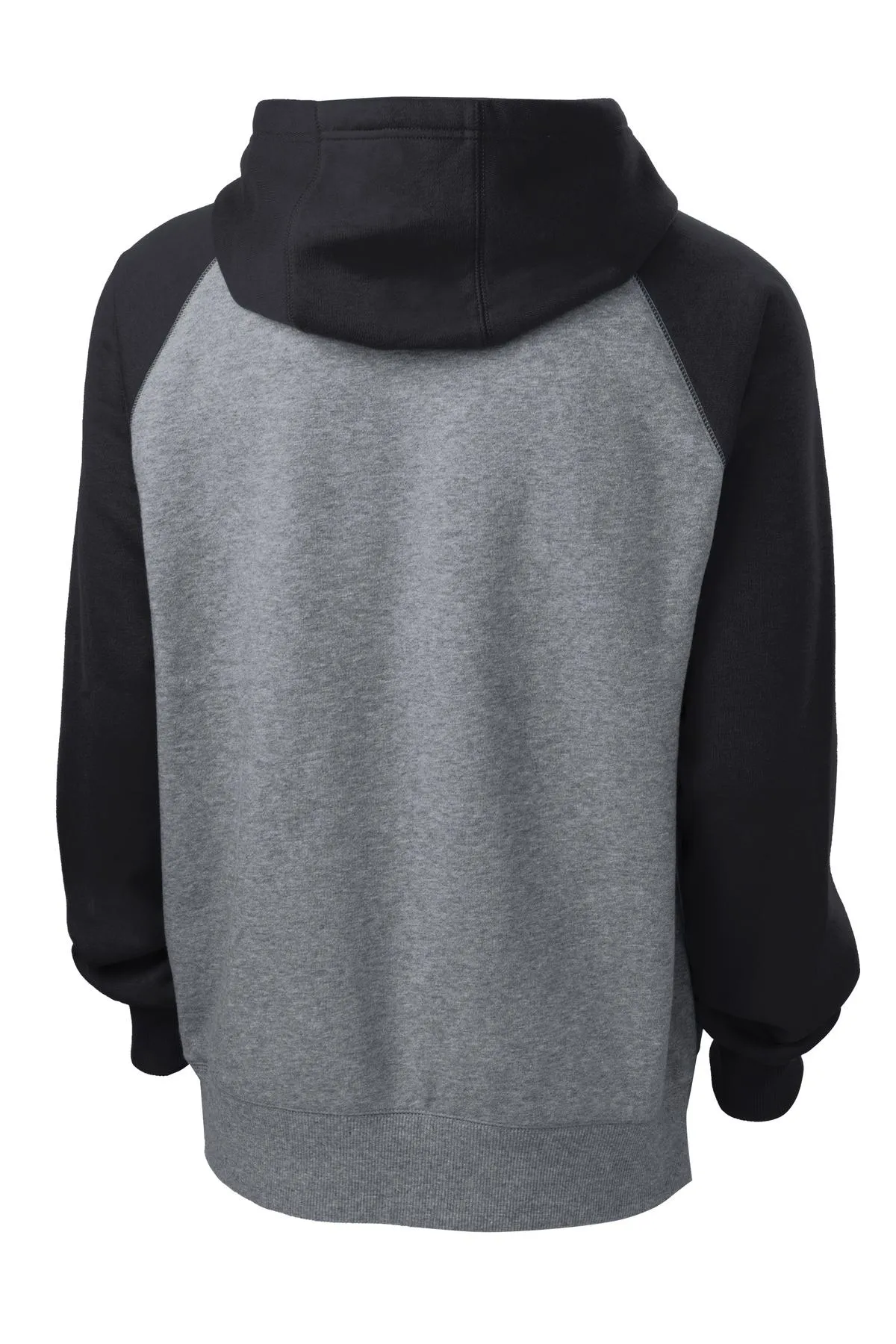 Sport-Tek Raglan Colorblock Pullover Hooded Sweatshirt. ST267 Black/ Vintage Heather