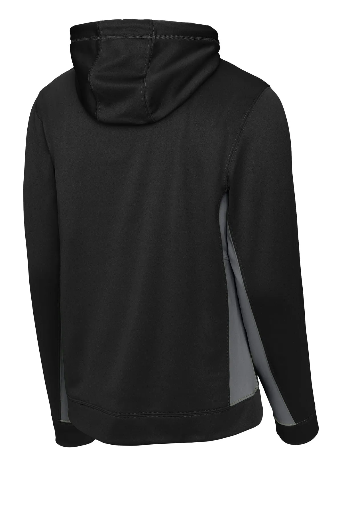 Sport-Tek Sport-Wick Fleece Colorblock Hooded Pullover. ST235 Black/ Dark Smoke Grey