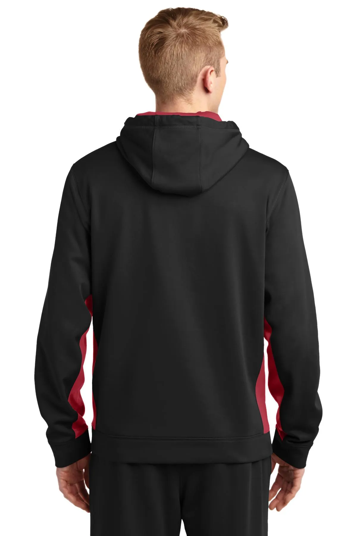 Sport-Tek Sport-Wick Fleece Colorblock Hooded Pullover. ST235 Black/ Deep Red