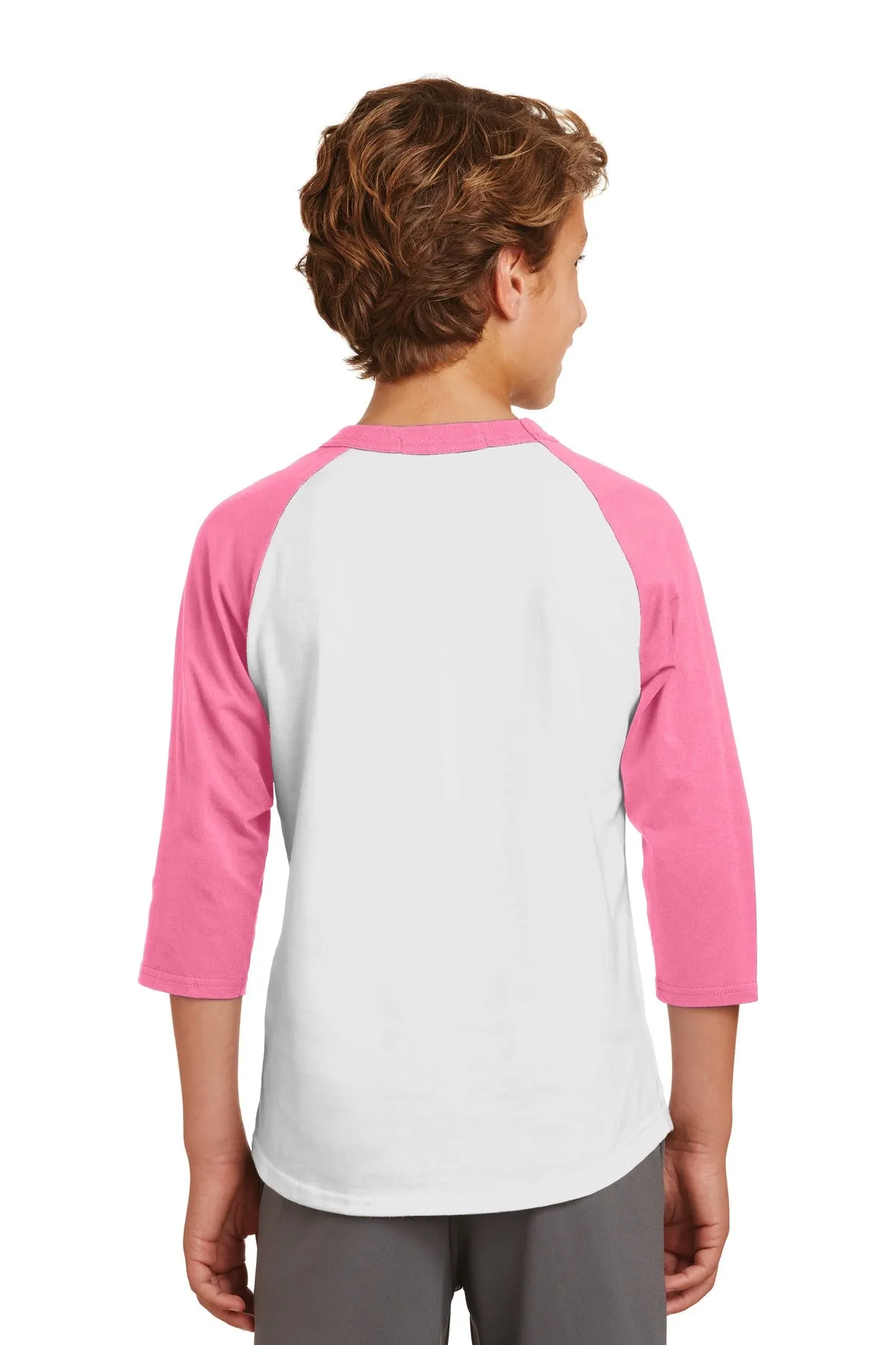 Sport-Tek Youth Colorblock Raglan Jersey.  YT200 White/ Bright Pink