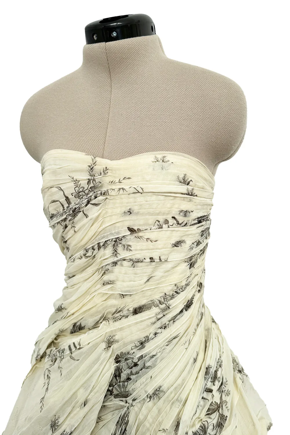 Spring 2004 Prada by Miuccia Variation on Look 52 Printed Ivory Strapless Cotton Dress