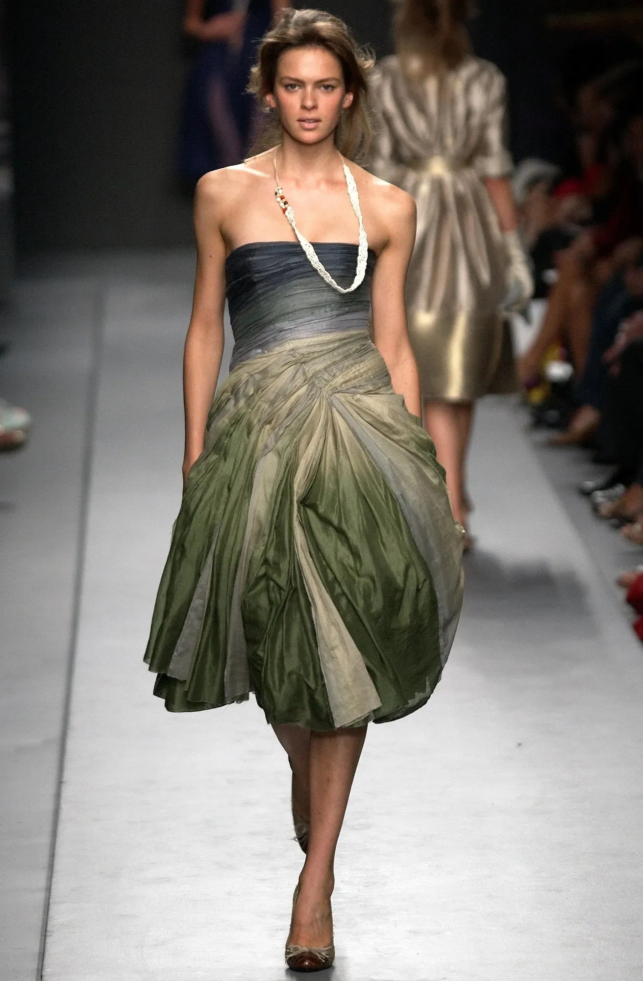 Spring 2004 Prada by Miuccia Variation on Look 52 Printed Ivory Strapless Cotton Dress