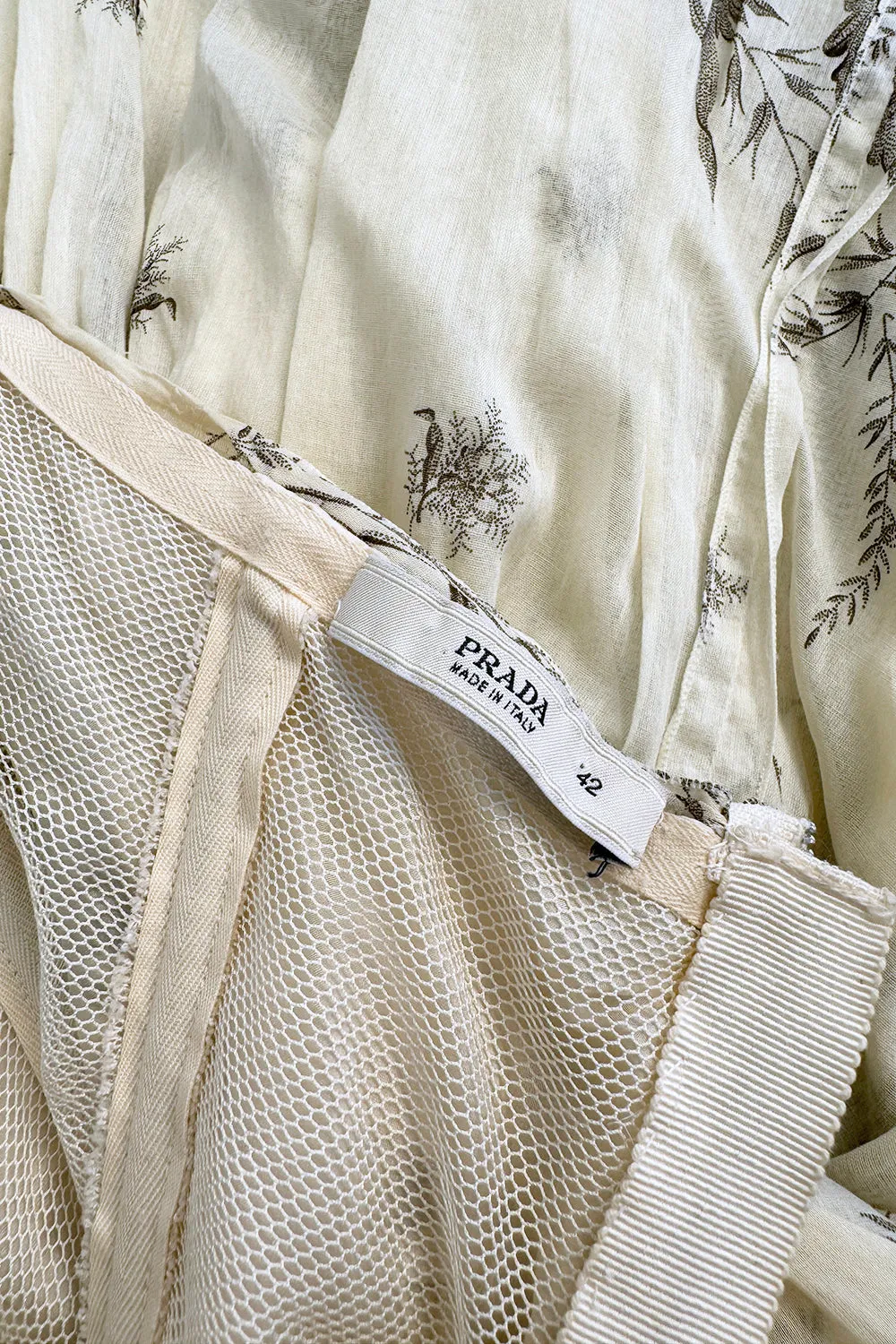 Spring 2004 Prada by Miuccia Variation on Look 52 Printed Ivory Strapless Cotton Dress