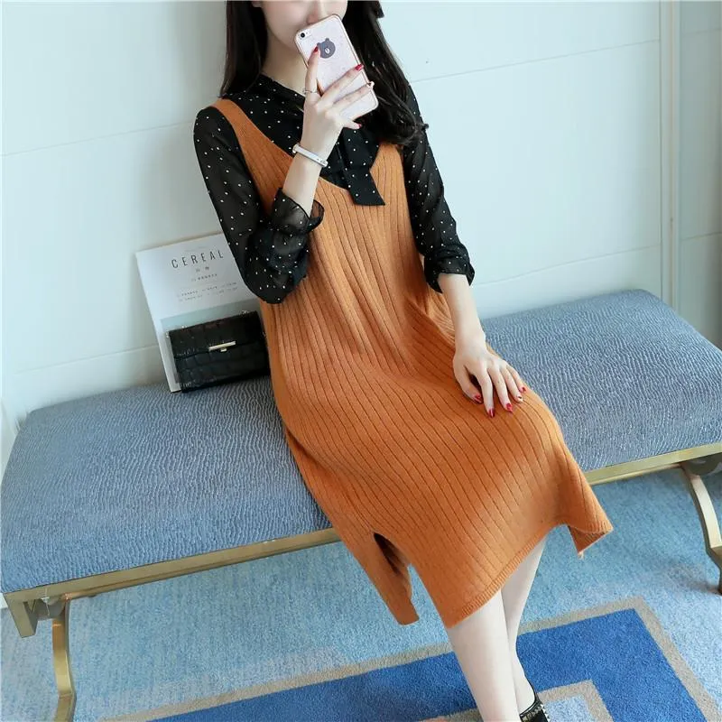 Spring and Autumn Loose Sleeveless Vest Pullover V-neck Mid-length Suspender Skirt Fashion Simple Female Suspender Skirt