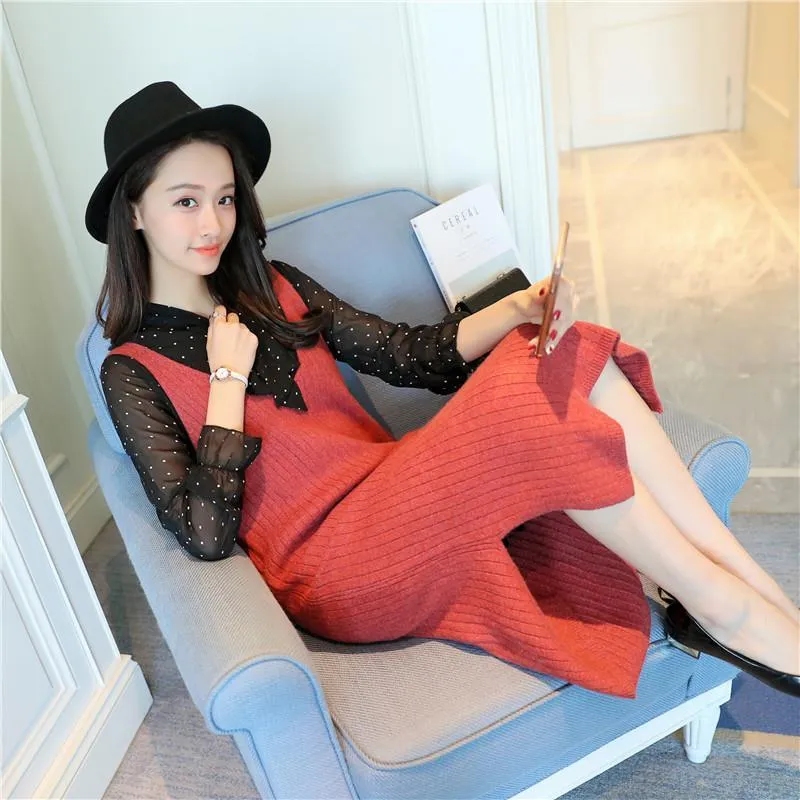 Spring and Autumn Loose Sleeveless Vest Pullover V-neck Mid-length Suspender Skirt Fashion Simple Female Suspender Skirt