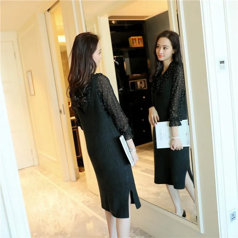 Spring and Autumn Loose Sleeveless Vest Pullover V-neck Mid-length Suspender Skirt Fashion Simple Female Suspender Skirt