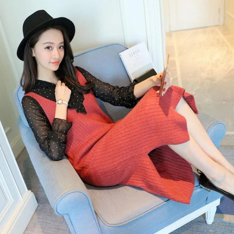 Spring and Autumn Loose Sleeveless Vest Pullover V-neck Mid-length Suspender Skirt Fashion Simple Female Suspender Skirt