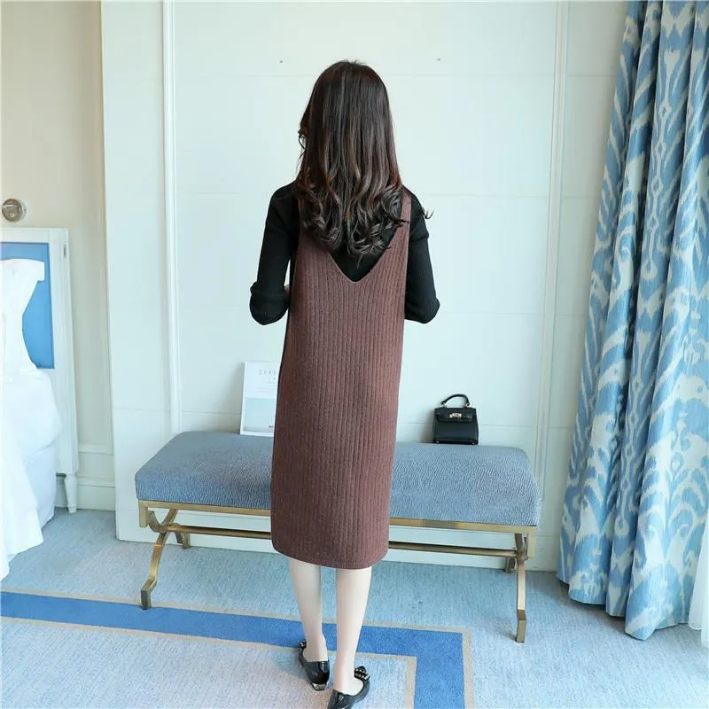Spring and Autumn Loose Sleeveless Vest Pullover V-neck Mid-length Suspender Skirt Fashion Simple Female Suspender Skirt