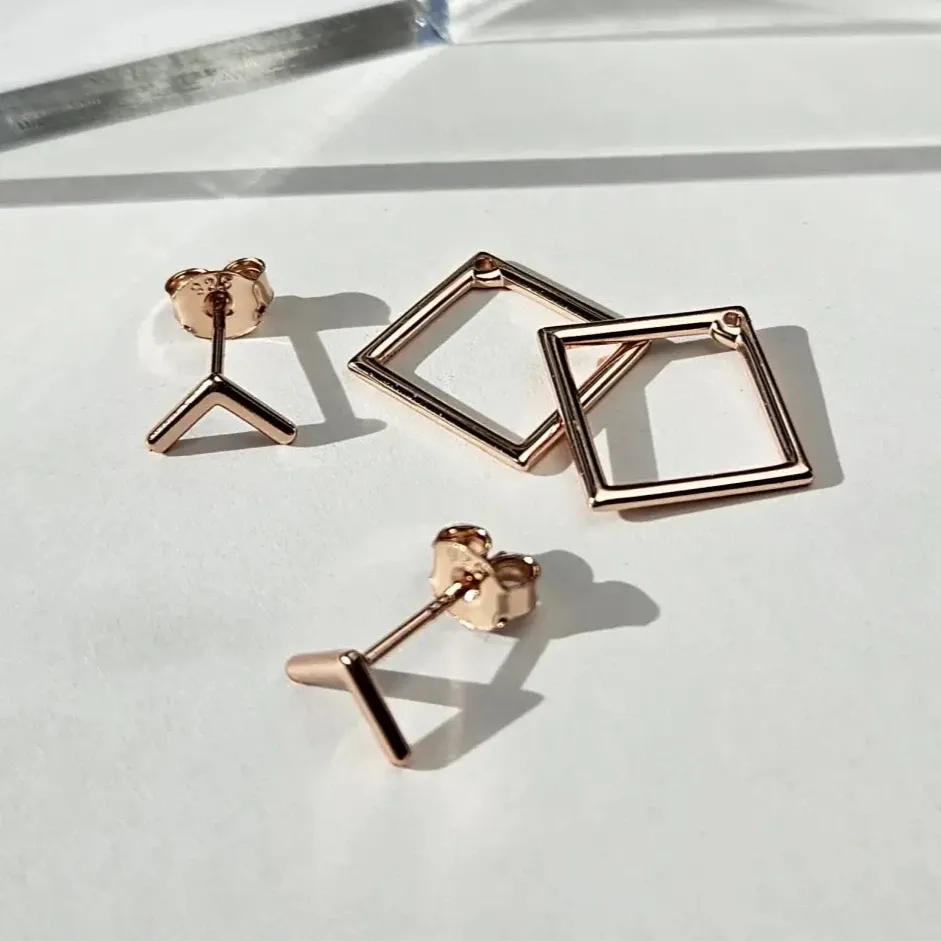 Square Earring Jacket and Stud