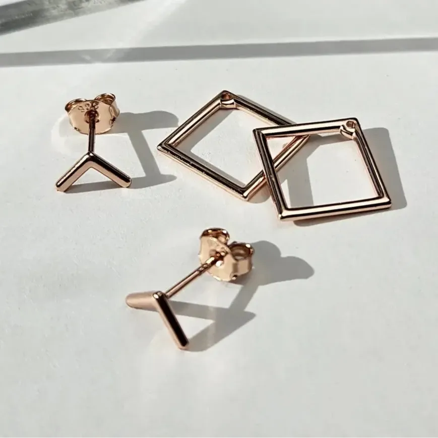 Square Earring Jacket and Stud