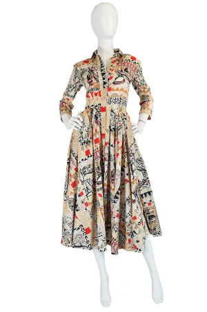 S/S 2004 Prada Runway Postcard Print Cotton Dress