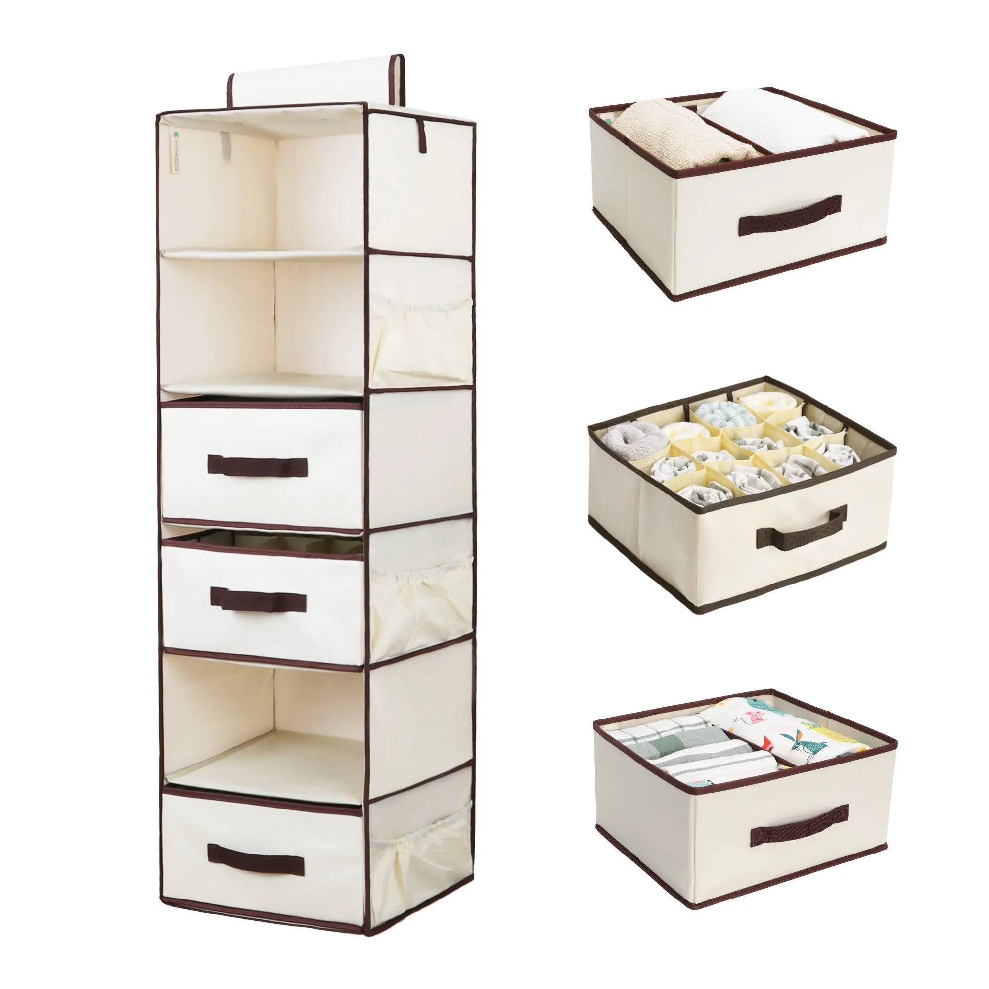 StorageWorks 6-Shelf Hanging Dresser, Foldable Closet Hanging Shelves with 2 Magic Drawers & 1 Underwear/Socks Drawer, 42.5"H x 13.6"W x 12.2"D
