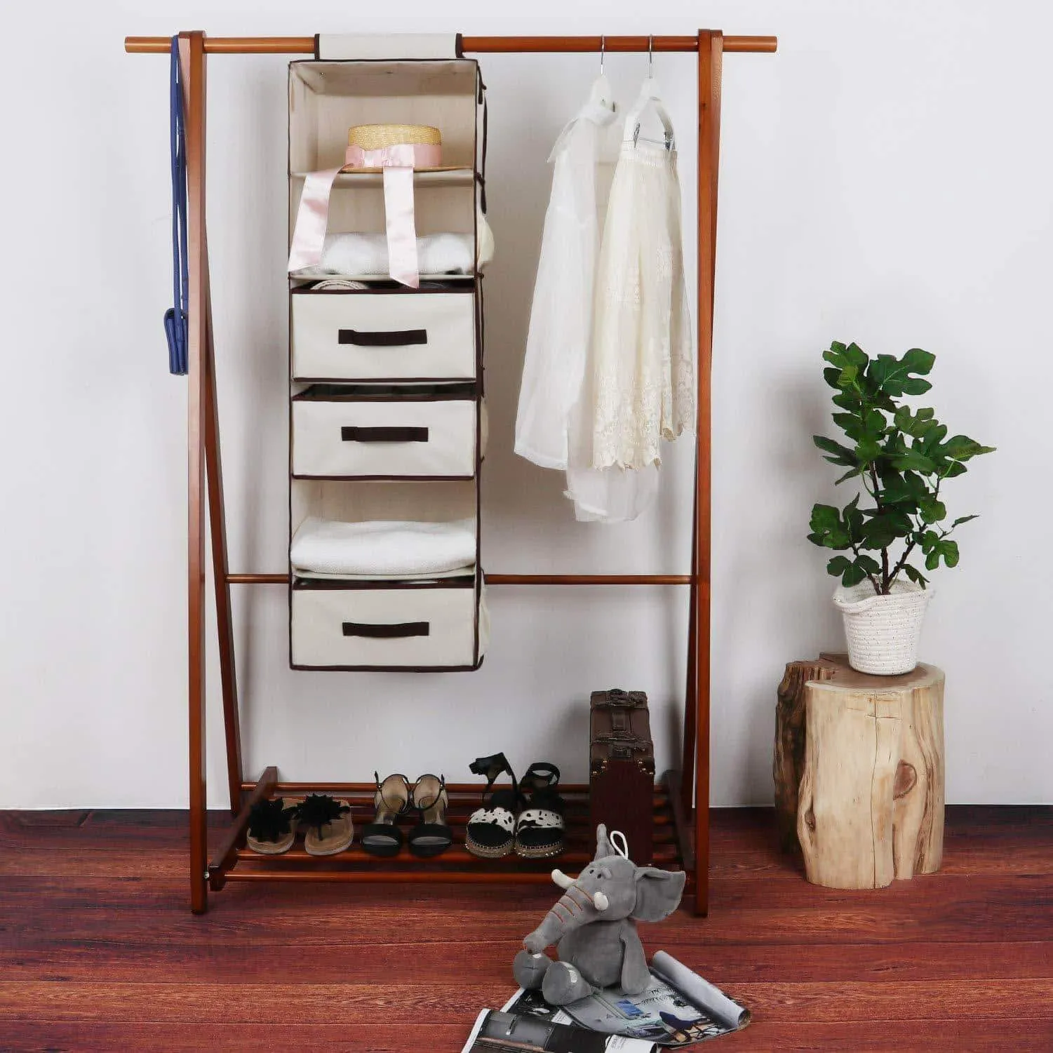 StorageWorks 6-Shelf Hanging Dresser, Foldable Closet Hanging Shelves with 2 Magic Drawers & 1 Underwear/Socks Drawer, 42.5"H x 13.6"W x 12.2"D