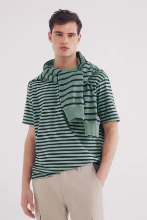 Striped printed striped -shirt - Green