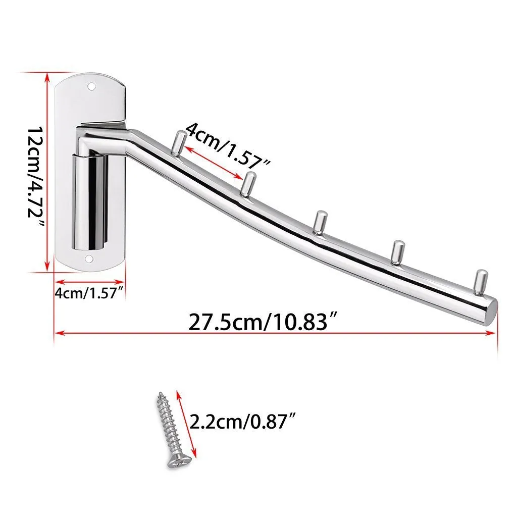 Sumnacon Wall Mounted Clothes Hanger Rack, Stainless Steel Garment Hooks Swing Arm Holder, Space Saver Coat Robe Storage Organizer Laundry Room Bedrooms, Clothing Drying Rack 5 Hooks